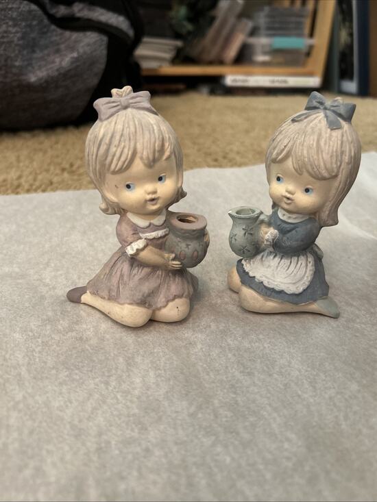 JAPAN Other - 2 VINTAGE GIRL FIGURINES JAPAN Sitting Water Pitcher Hand Painted Ceramic